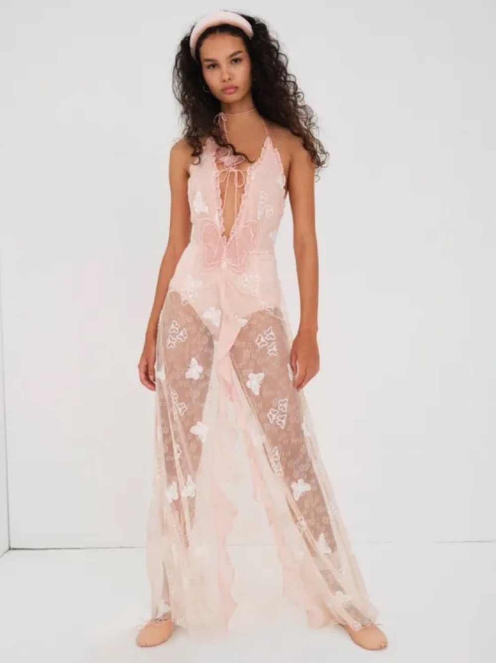 For Love & Lemons Beckett Maxi Dress Pink Small